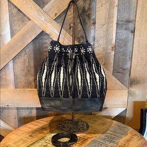 Tory Burch Black and Cream Woven & Leather Shoulder Bag and Backpack